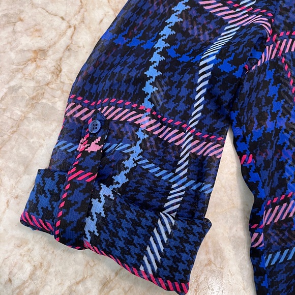 Kut From The Kloth Jasmine Chiffon Plaid Houndstooth Blouse Women’s Medium - Picture 2 of 6